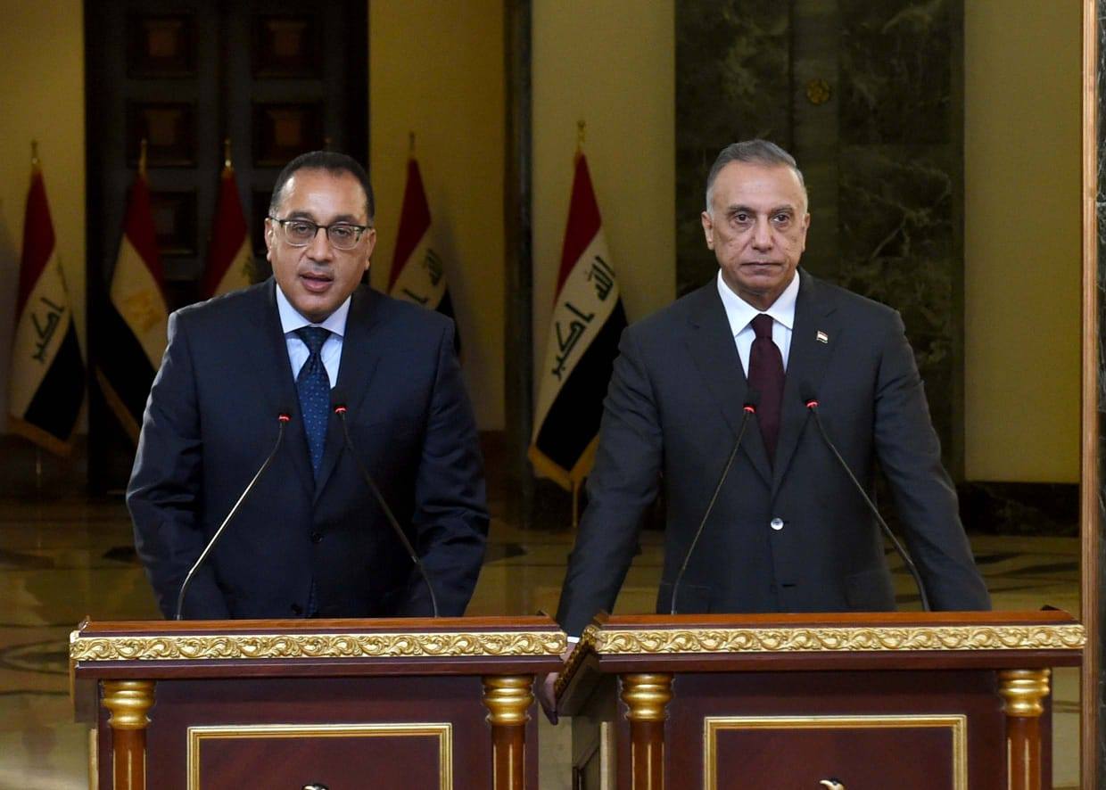 الدكتور مصطفى مدبولي- رئيس مجلس الوزراء ومصطفى الكاظمى- رئيس الوزراء العراقى بمقر مجلس الوزراء العراقى