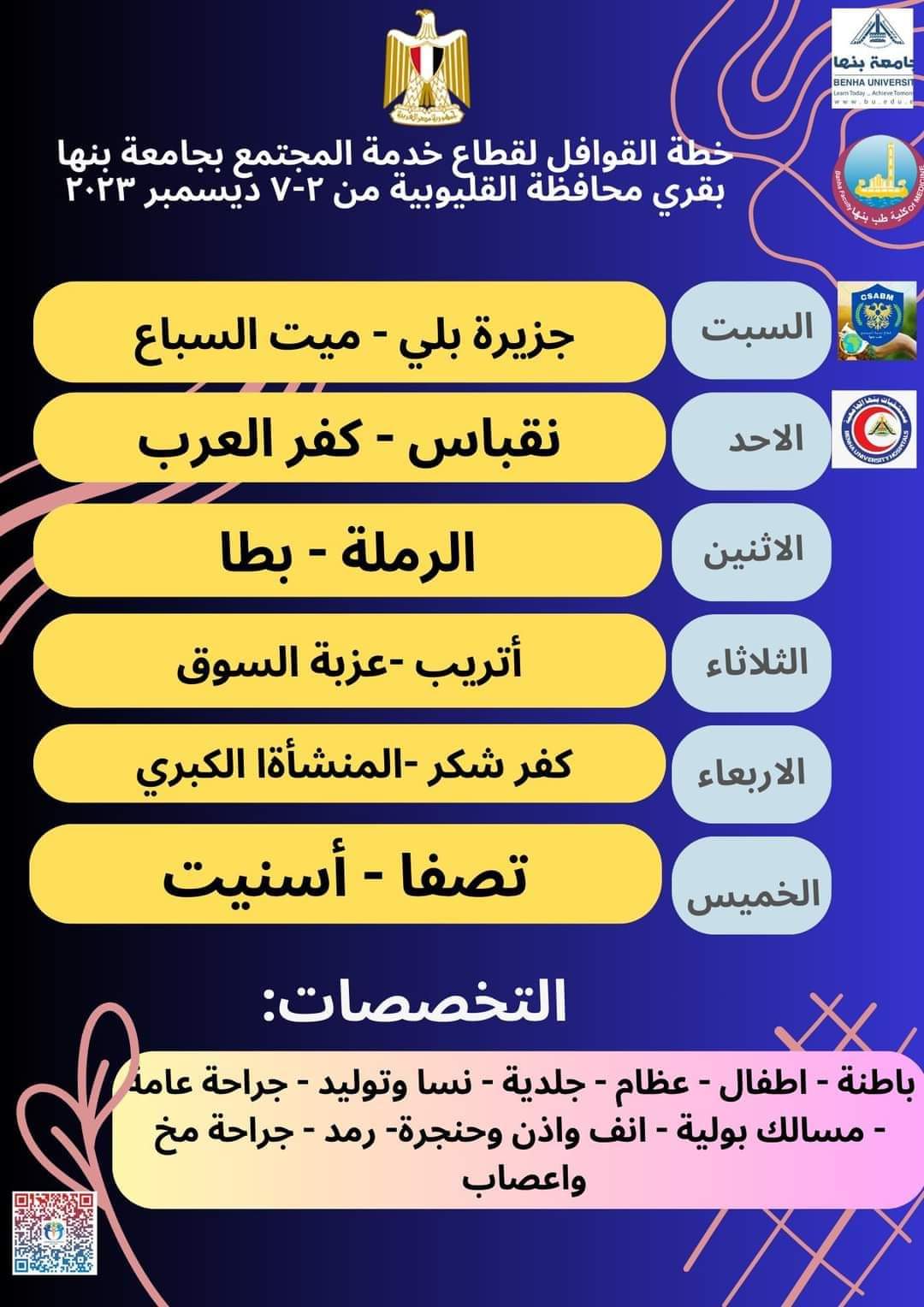  12 قافلة طبية تنظمها جامعة بقرى القليوبية