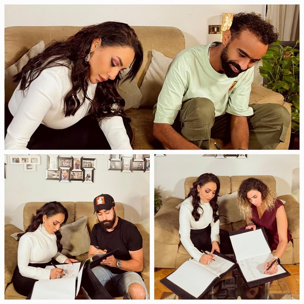 محمود الليثي ونور قدري وتوني ماهر مع منتجة العمل