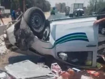 إنقلاب سيارة ربع نقل بالطريق الزراعي في القليوبية