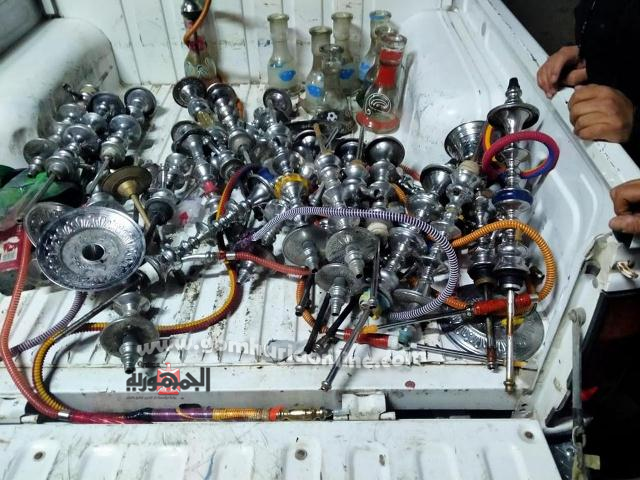 ضبط 30 شيشة وغلق وتشميع مقهي والتحفظ علي معدات وأدوات بناء 