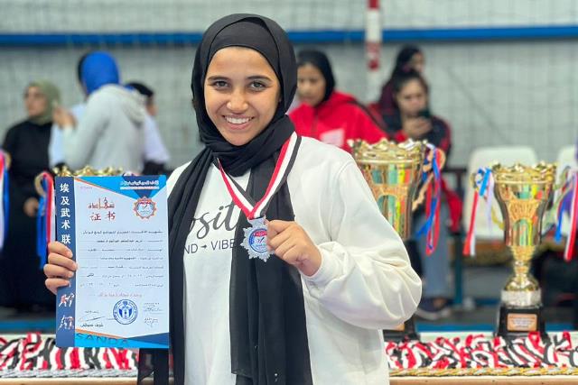 مريم بنت مدينة بدر تحصل على فضية بطولة الجمهورية  بالكونغ فو صور