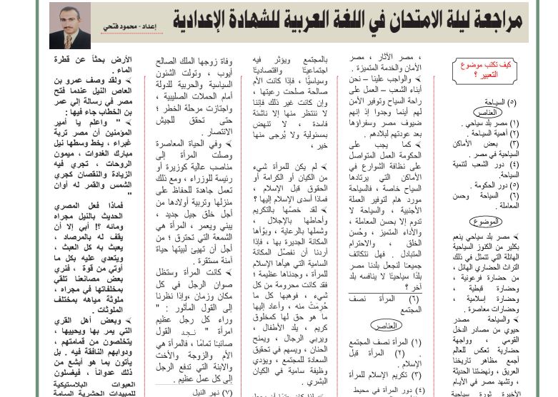 موضوعات التعبير للشهادة الاعدادية