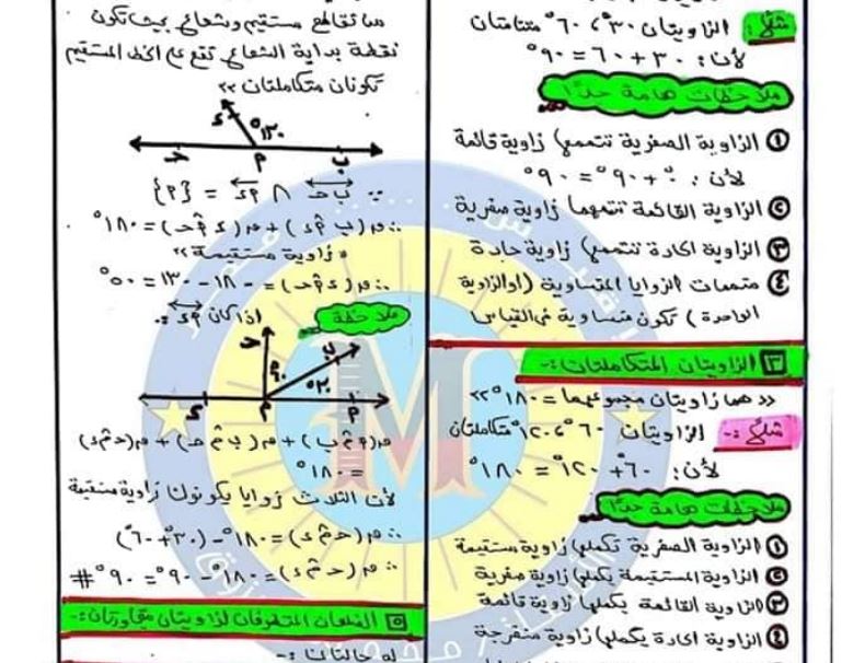 مراجعة هندسة اولى اعدادي