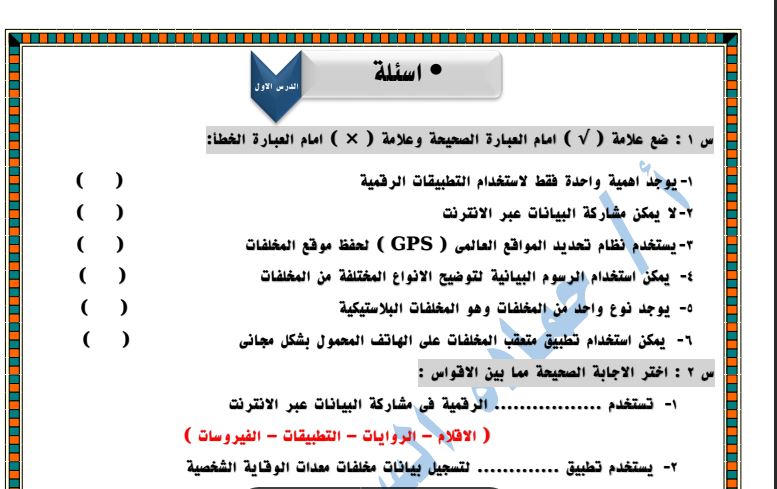 مذكرة تكنولوجيا الصف الخامس الابتدائي