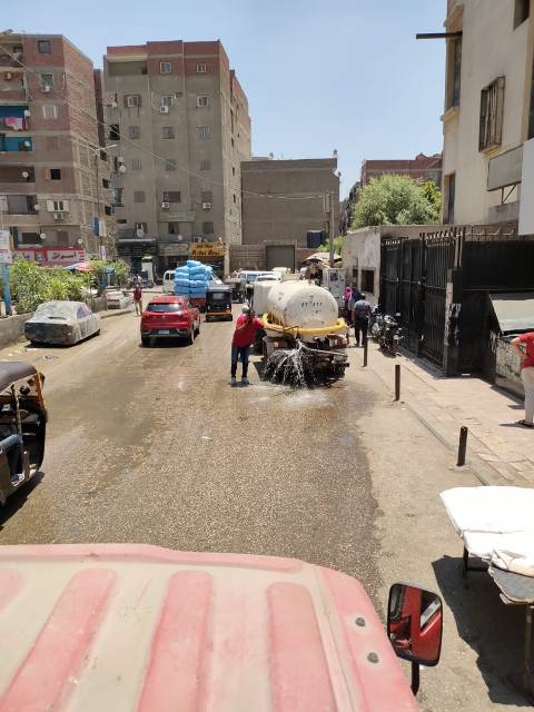 بالصور.. رفع الاشغالات ورش وتطهير المنيرة الشرقية بامبابه