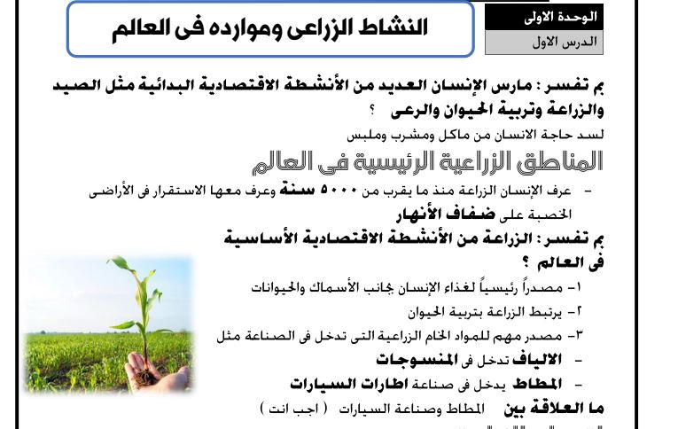مذكرة الدراسات الاجتماعية للشهادة الاعدادية