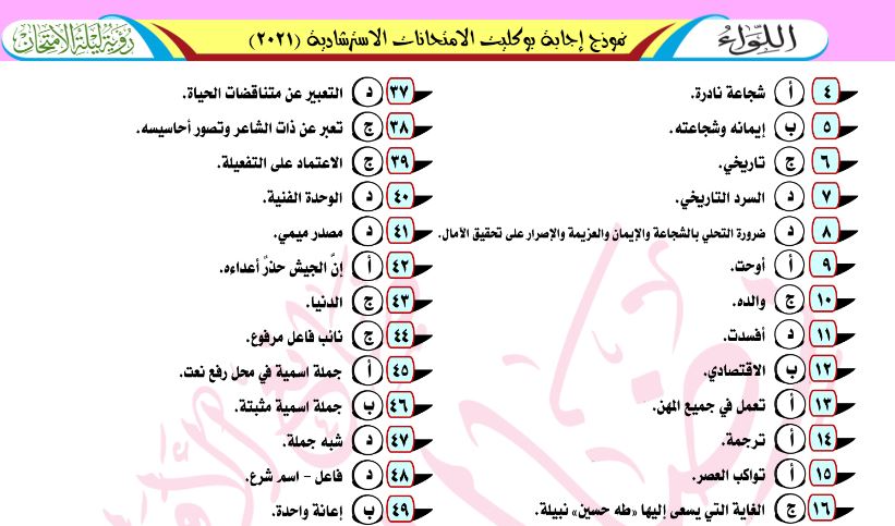 اجابات بوكليت النماذج الاسترشادية