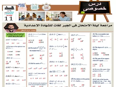 مرجعة ليلة الامتحان في الجبر لغات للشهادة الإعدادية للترم الأول 