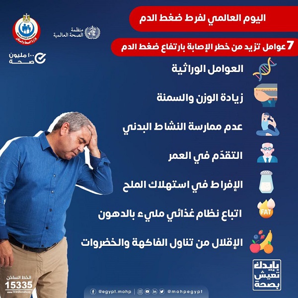 الصحة تكشف 7 عوامل تزيد من خطر الاصابة بارتفاع ضعط الدم