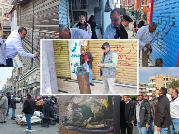 حملة لإزالة الإشغالات وغلق محال مخالفة وفرض الانضباط بالعبور 