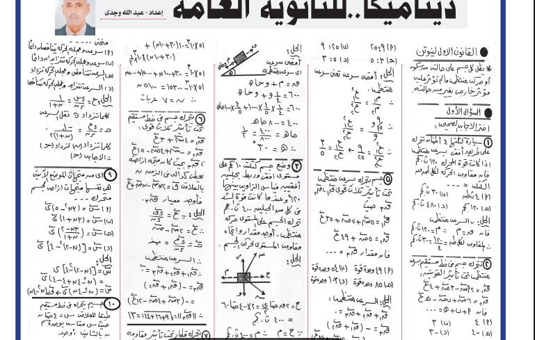مراجعة الديناميكا الثانوية العامة