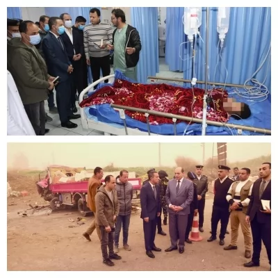 محافظ المنوفية خلال زيارته للمصابين بمستشفي السادات