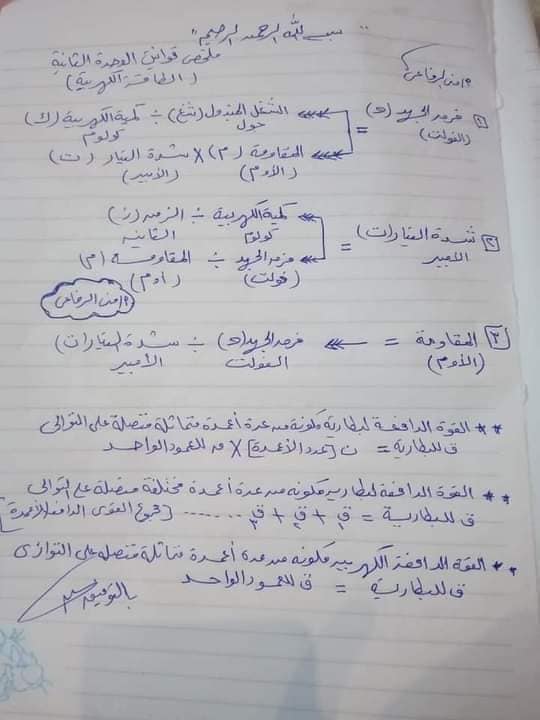 مراجعة قوانين ومعادلات العلوم للصف الثالث الإعدادى فى ورقتين