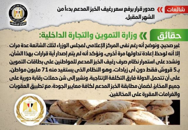 لا صحة لرفع سعر رغيف الخبز المدعم بدءاً من الشهر المقبل