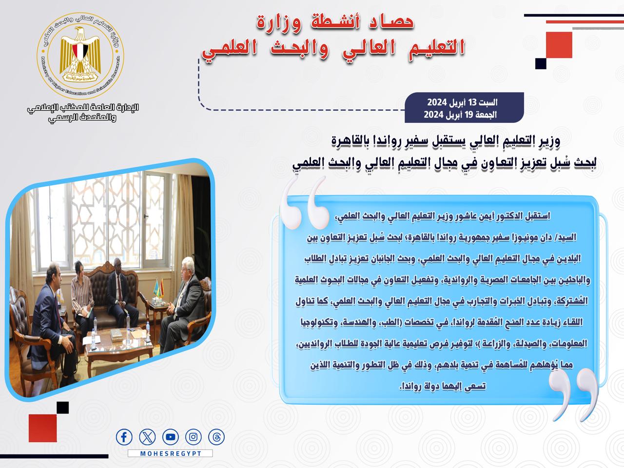 حصاد أنشطة وزارة التعليم العالي والبحث العلمي في أسبوع