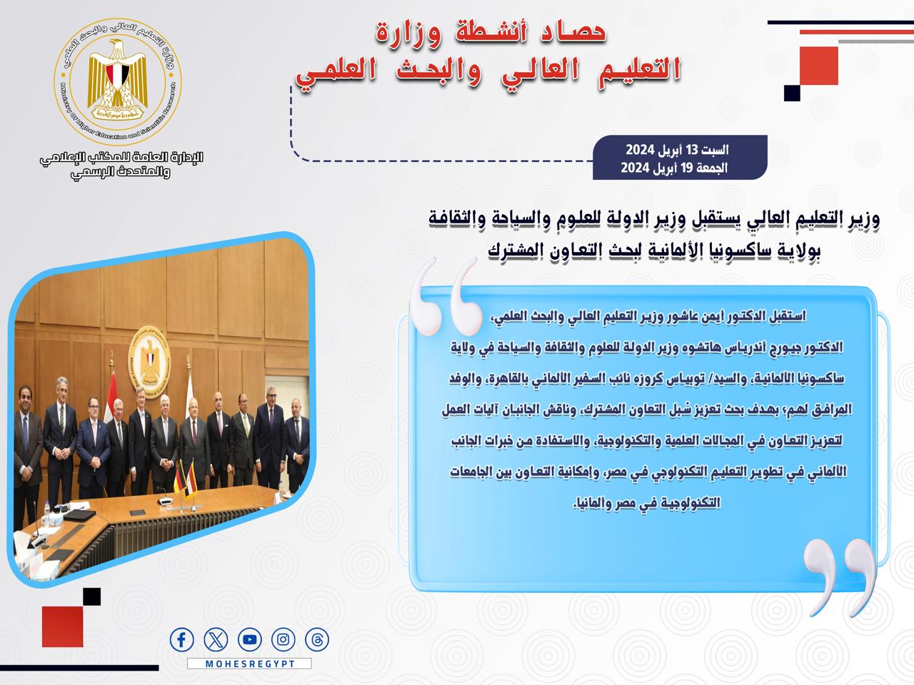 حصاد أنشطة وزارة التعليم العالي والبحث العلمي في أسبوع