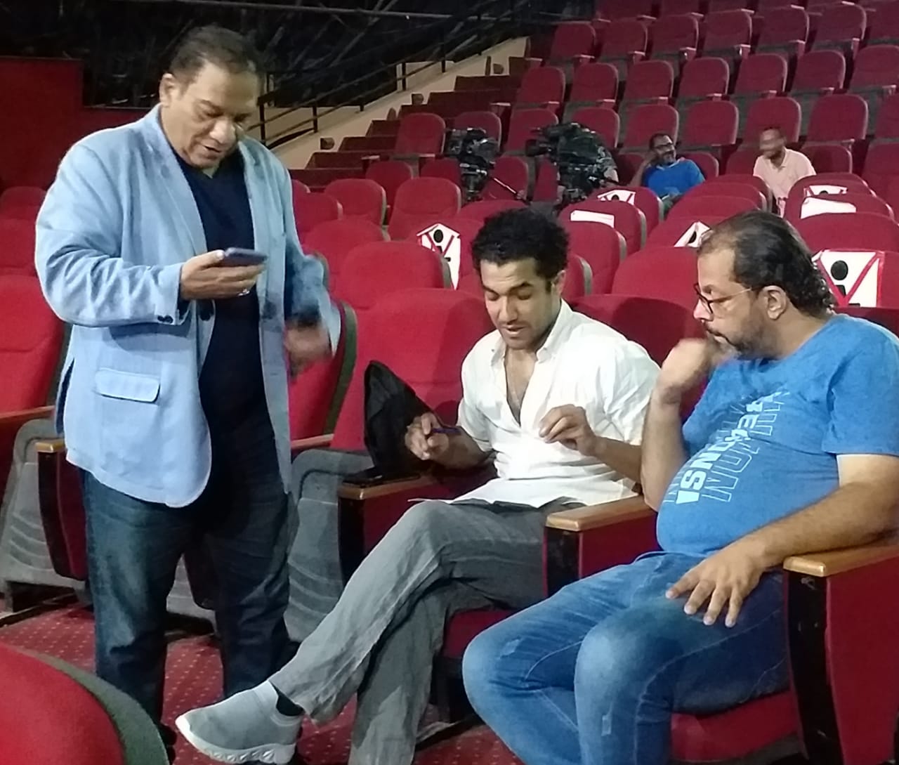 مدحت العدل وبوسى شلبي وصلاح الشرنوبي فى البروفة النهائية لحفل تأبين