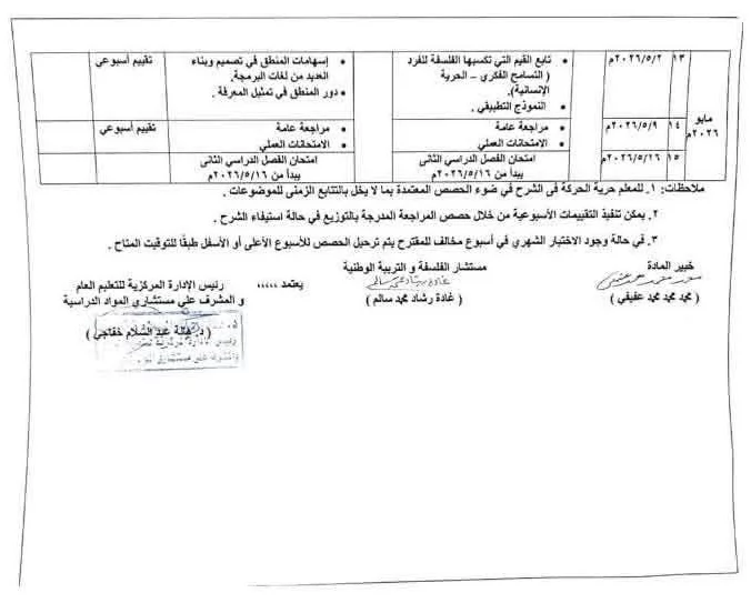 التعليم تعلن توزيع منهج الفلسفة للصف الأول الثانوي الترم الثانى