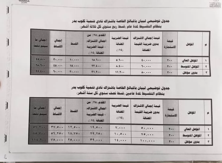 البجيرمى يعلن عن أسعار وشروط عضوية نادى تنمية كلوب مدينة بدر 2026