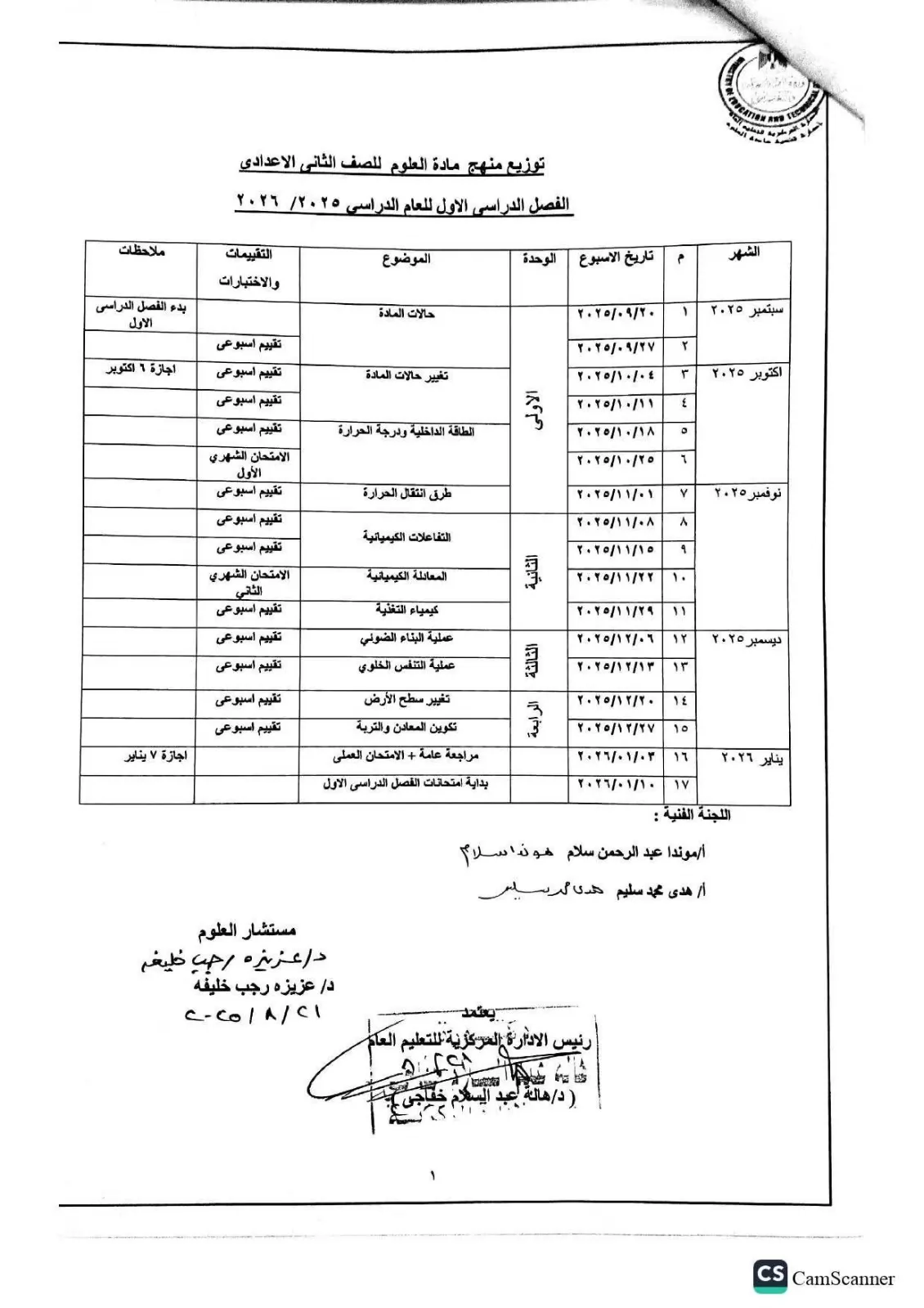 تعرف على توزيع منهج العلوم للصف الثاني الإعدادي 