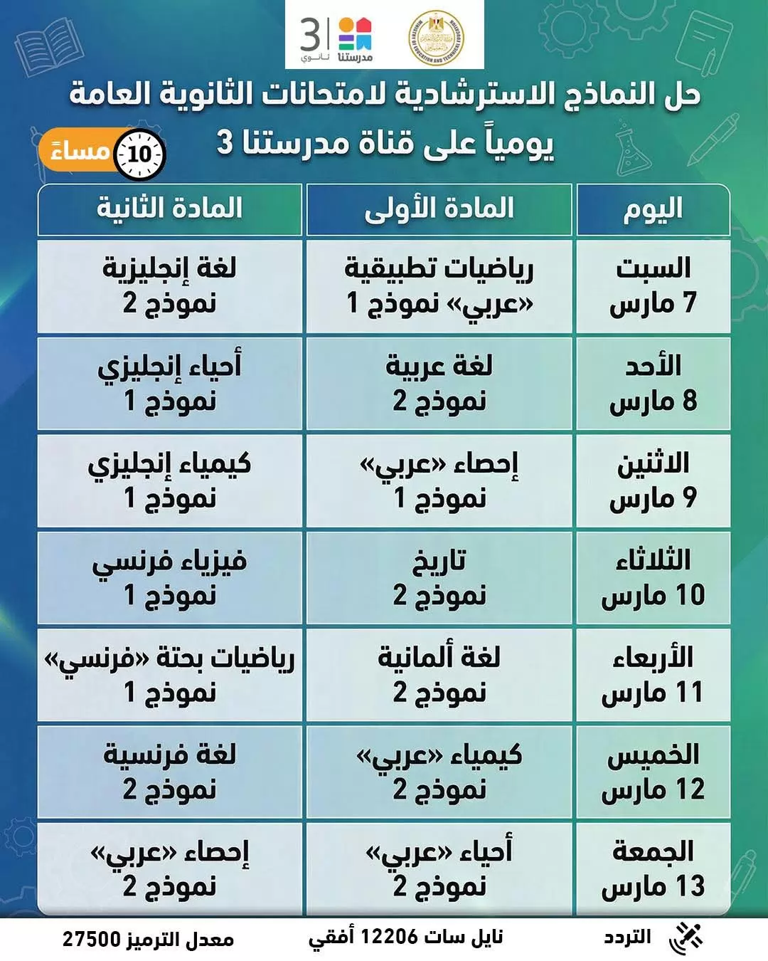 رابط النماذج الاسترشادية لامتحانات الثانوية العامة 2026