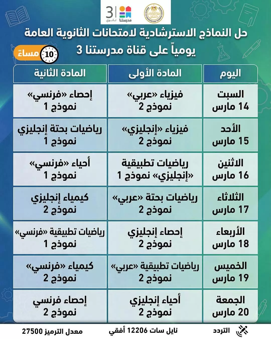رابط النماذج الاسترشادية لامتحانات الثانوية العامة 2026