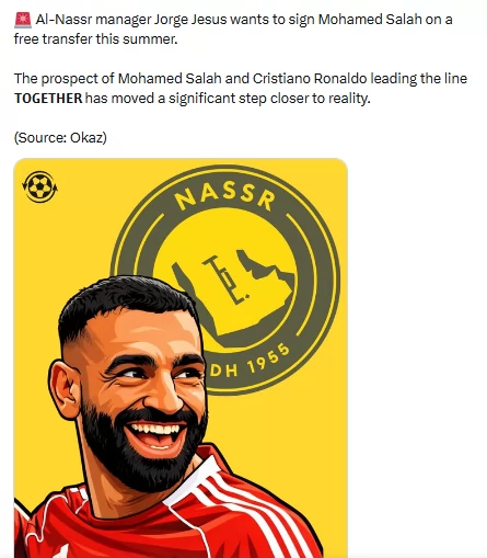 جيسوس يمنح النصر السعودي الضوء الأخضر للتعاقد مع محمد صلاح