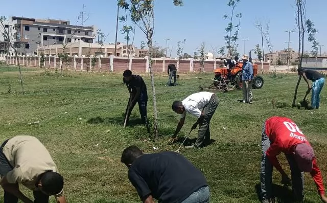 شاهد بالصور.. تنفيذ أكبر مشروعات الزراعة والتجميل داخل مدينة الشر