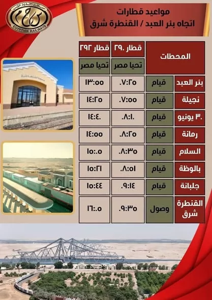 4 رحلات قطار يوميًا بين القنطرة شرق وبئر العبد بالعربات «تحيا مصر
