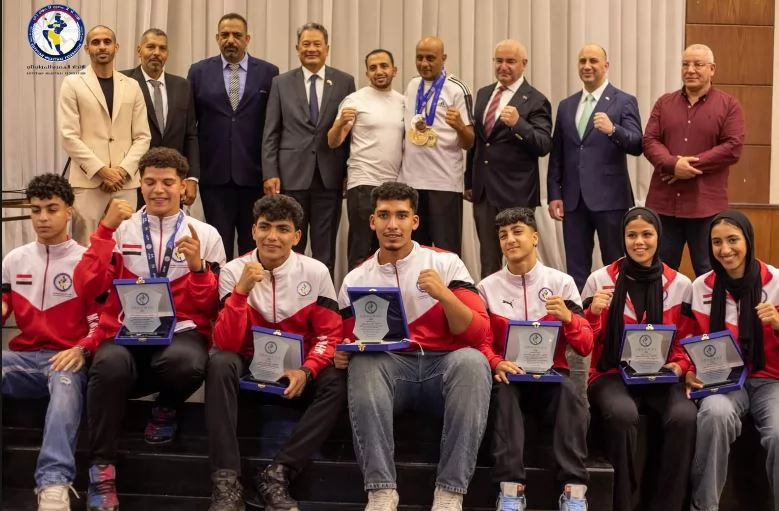 تكريم أبطال منتخب مصر للشباب للمواي تاي في بطولة العالم