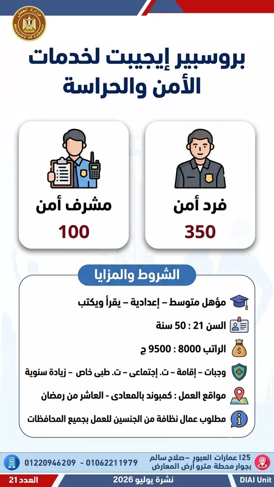 وزارة العمل تعلن 2024 فرصة عمل جديدة في 55 شركة بـ12 محافظة