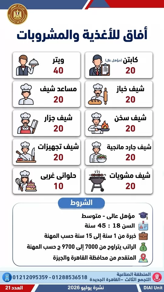 وزارة العمل تعلن 2024 فرصة عمل جديدة في 55 شركة بـ12 محافظة