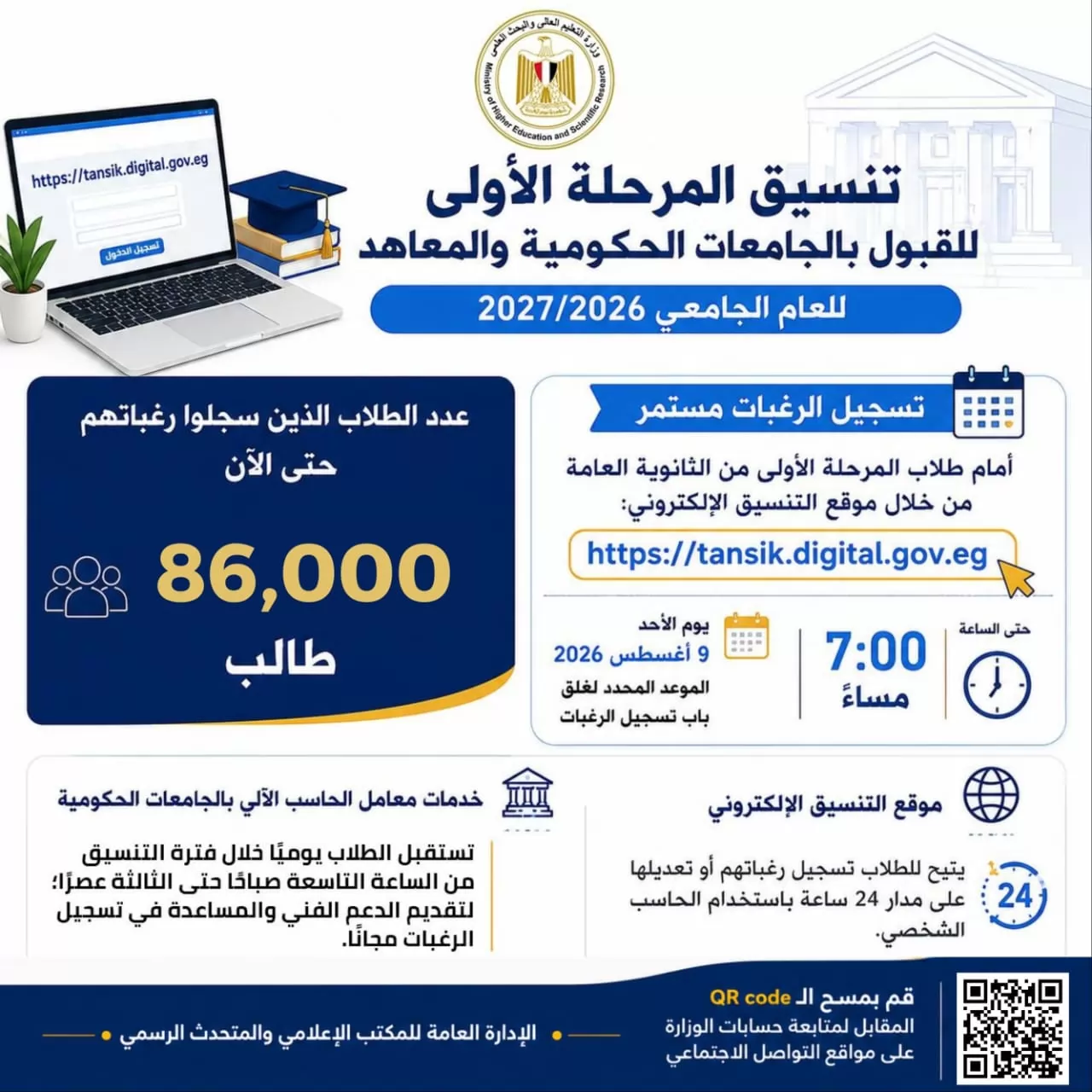 تنسيق المرحلة الأولى 2026..86 ألف طالب سجلوا رغباتهم حتى الاَن