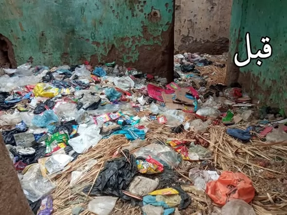 رفع تراكمات القمامة من المنازل المهجورة في التل الكبير ..صور