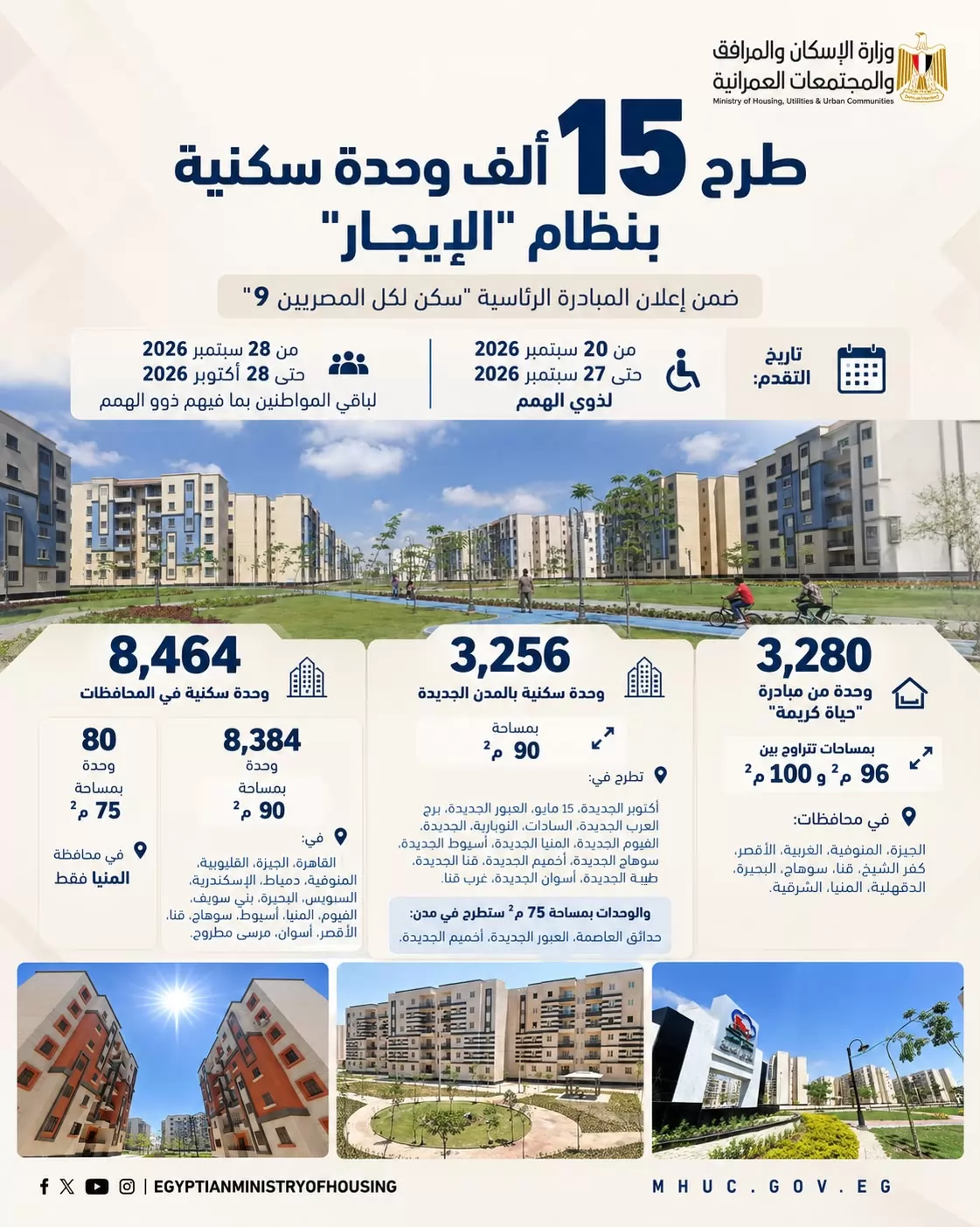 الإسكان تعلن أماكن وخطوات حجز 15 ألف وحدة إيجار.. إنفوجراف