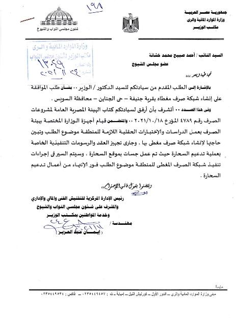 الشيوخ يوافق على طلب خشانة لإنقاذ ٧٠٠ فدان زراعي بالسويس 