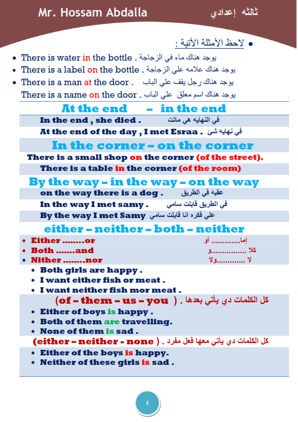 ملخص قواعد اللغة الإنجليزية للشهادة الإعدادية ترم ثاني