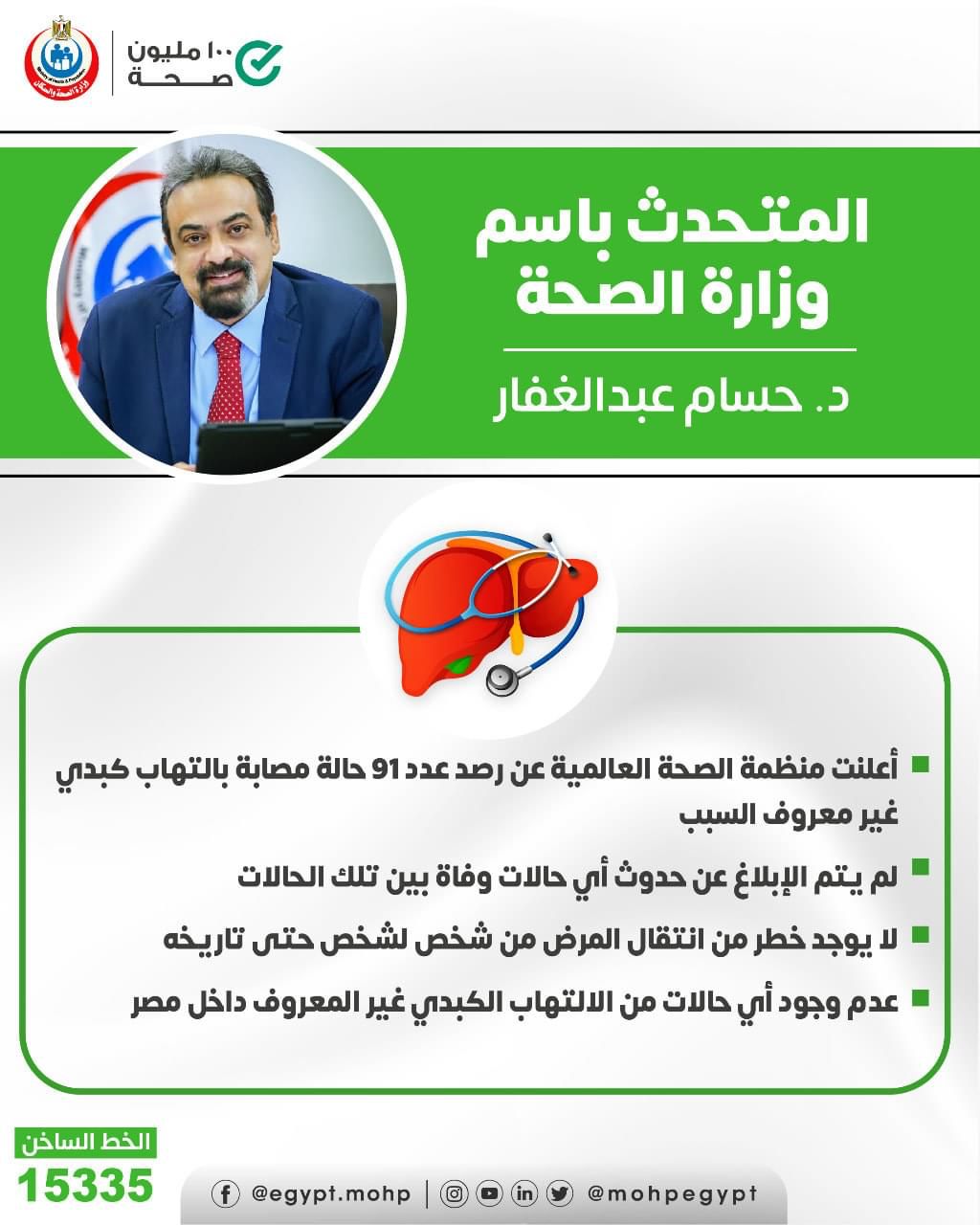 عبد الغفار : لا يوجد لدينا حالات مصابة بالالتهاب الكبدى الوبائى الغامض