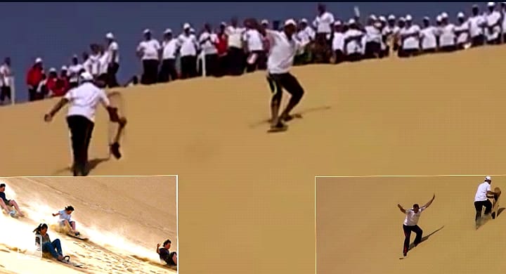 رمال الصحراء  تتحول إلى جليد لممارسة رياضة التزلج بالوادى الجديد.صور