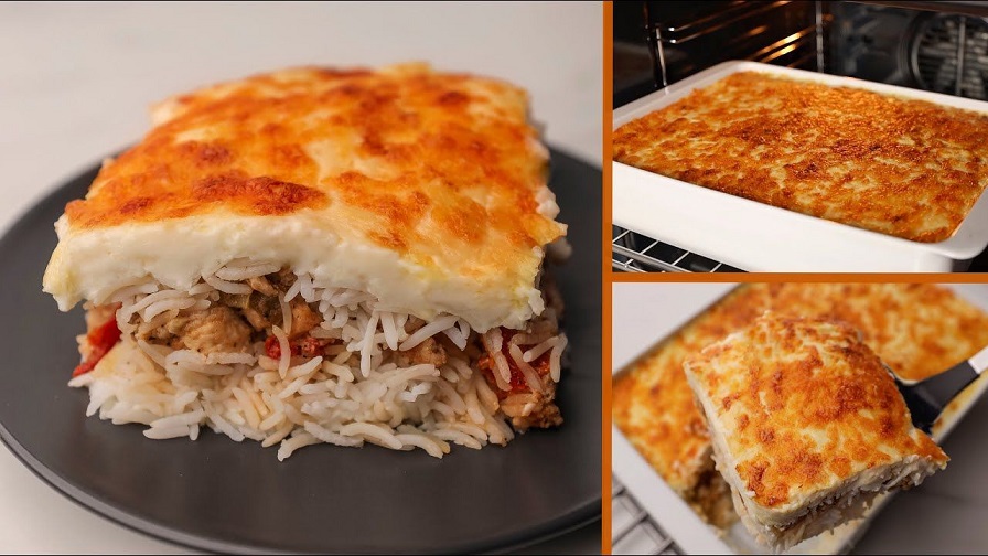 ارز بالبشاميل والدجاج