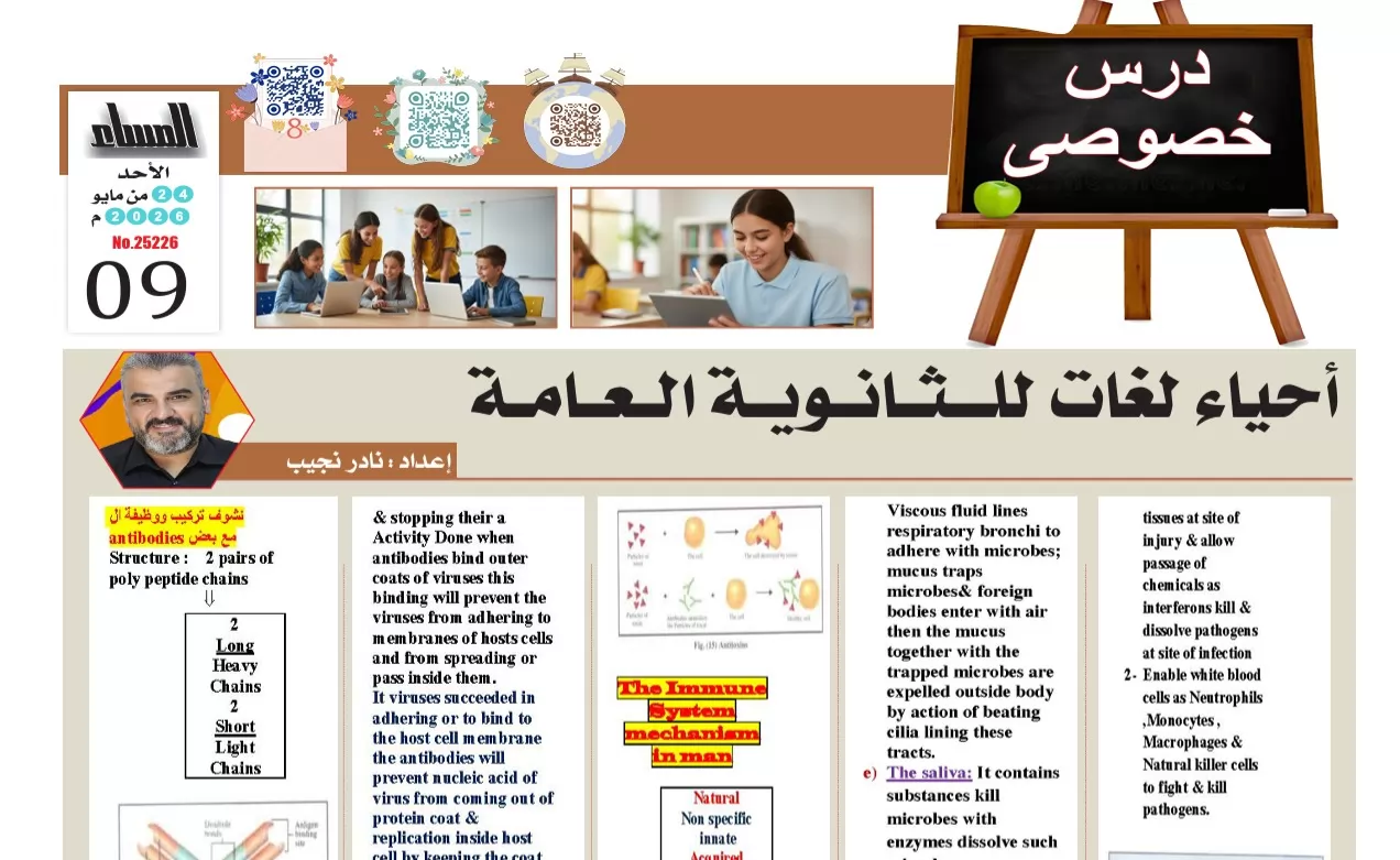 مراجعة ليلة امتحان احياء لغات ثانوية عامة