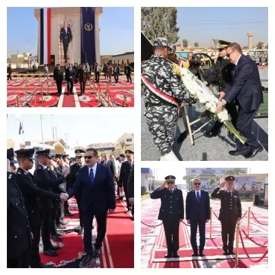 محافظ المنوفية ومدير الأمن يضعان إكليل الزهور على النصب التذكاري لشهداء الشرطة بقويسنا