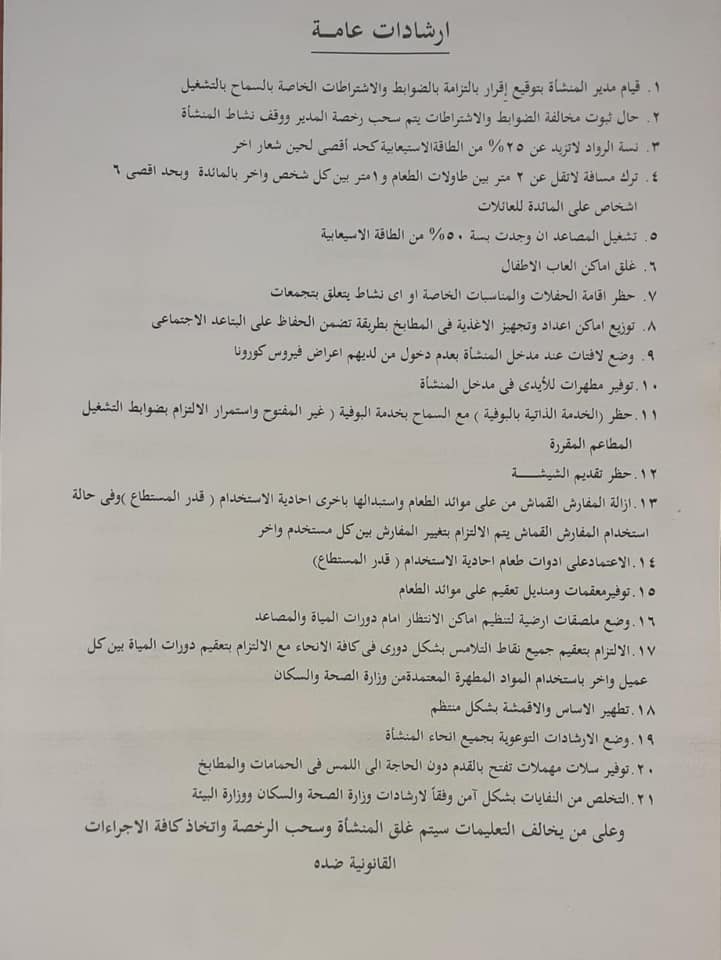 محافظ الفيوم : فتح المطاعم والمقاهي المرخصة فقط ولجان دورية للمتابعة