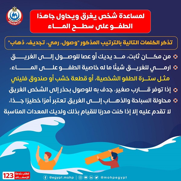 كيف تنقذ غريق .. 4 أشياء تكشفها وزارة الصحة لا بد من استخدامها