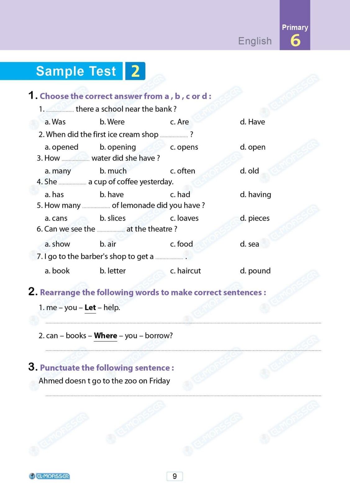اختبارات أكتوبر فى اللغة الانجليزية للصف السادس الابتدائى بالاجابات