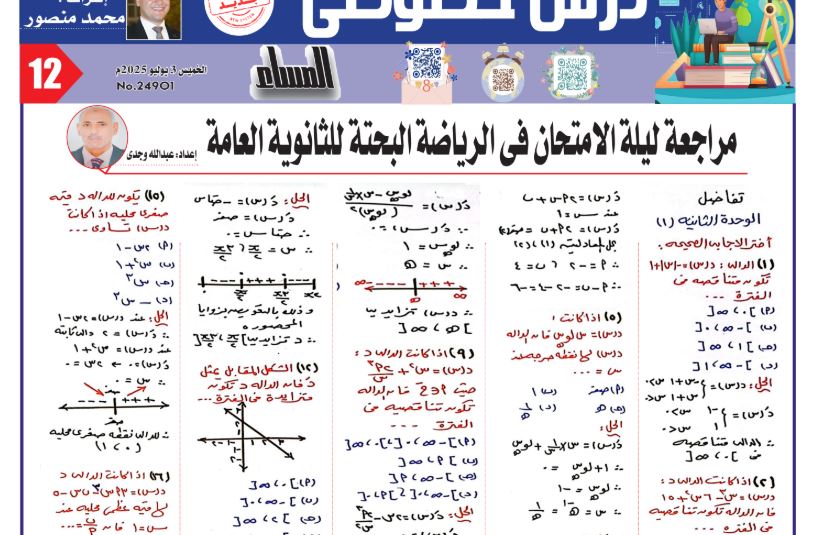 مراجعة ليلة امتحان التفاضل للثانوية العامة