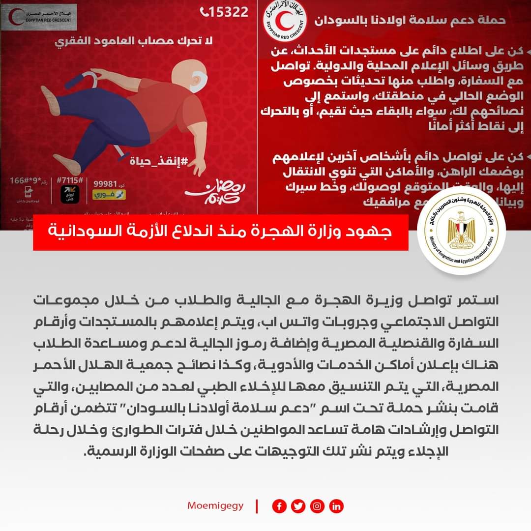 جهود وزارة الهجرة في الأزمة السودانية منذ بدايتها وحتى الآن