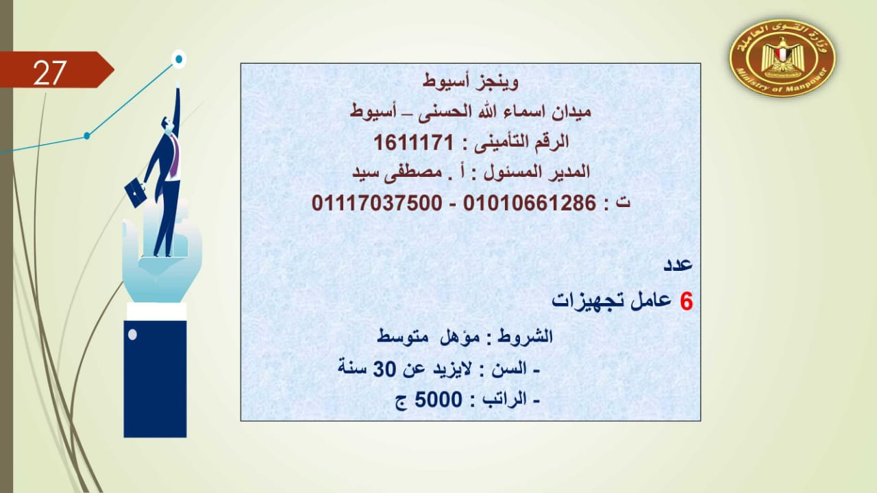 براتب يصل إلى 5500 جنيه.. القوى العاملة توفر 2752 فرصة عمل للجنسين 