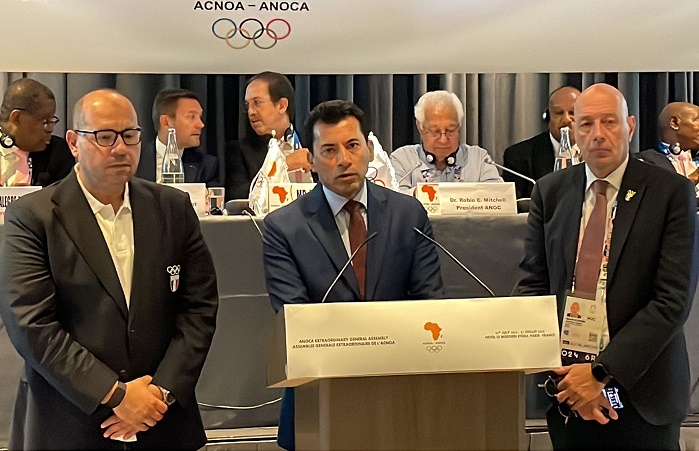 وزير الرياضة خلال تقديم ملف مصر لاستضافة دورة الألعاب الأفريقية 2027